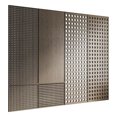 Sleek Modern Background Wall Design With Perforated Metal And Wooden Panels 3d model