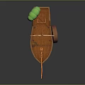 Wooden Boat with Orange Hull White Awning Green Hot Air Balloon and Wooden Wheels