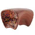 White Curved Coffee Table With Colorful Particle Interior And Smooth Surface