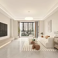 Modern Living And Dining Room Interior With Large TV Coffee Table Rug And Dining Chairs