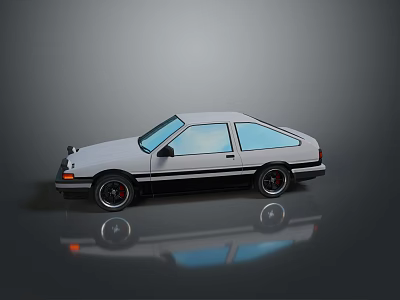 White Classic Two Door Sports Car With Black Stripes And Reflective Surface 3d model