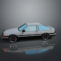 White Classic Two Door Sports Car With Black Stripes And Reflective Surface
