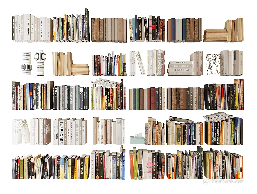 Various Types of Books and Magazines in Different Colors and Sizes Neatly Arranged 3d model 