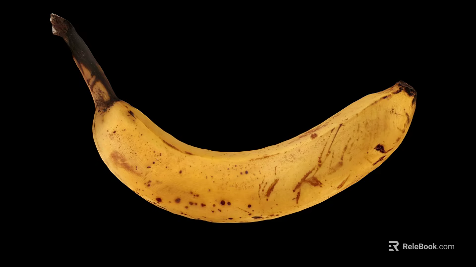 Ripe Banana With Brown Spots On Black Background Curved Shape 3d model 