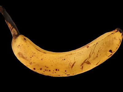 Ripe Banana With Brown Spots On Black Background Curved Shape 3d model