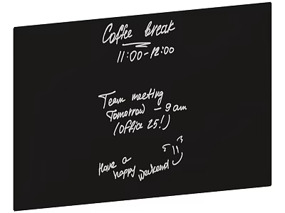 Office Blackboard Schedule With Coffee Break Team Meeting And Happy Weekend Notes 3d model