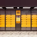 Public Facility With Yellow Lockers Multiple Compartments And Smart Panel For Secure Storage 3d model