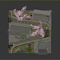Traditional Japanese House Exterior with Pink Cherry Blossom Green Tree Stone Wall and Path