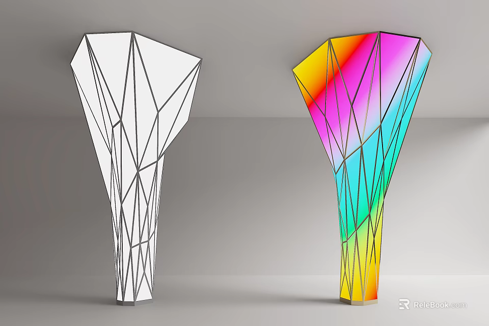 Abstract Geometric Columns Featuring Black White And Colorful Polygonal Design 3d model 