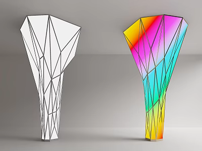 Abstract Geometric Columns Featuring Black White And Colorful Polygonal Design 3d model