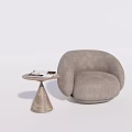 Modern Round Light Gray Upholstered Single Sofa With Side Table And Books 3d model