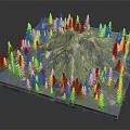 Cartoon Scene of Snowy Mountain Surrounded by Lush Green Pine Trees on Square Platform