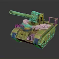 Realistic Green Military Tank Model With Long Barrel Cannon And Heavy Tracks