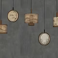 Chinese Style Pendant Lights With Landscape Painting Design And Round Wooden Frames