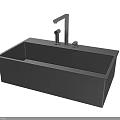 Modern Matte Black Kitchen Sink With Rectangular Design And Silver Faucet 3d model