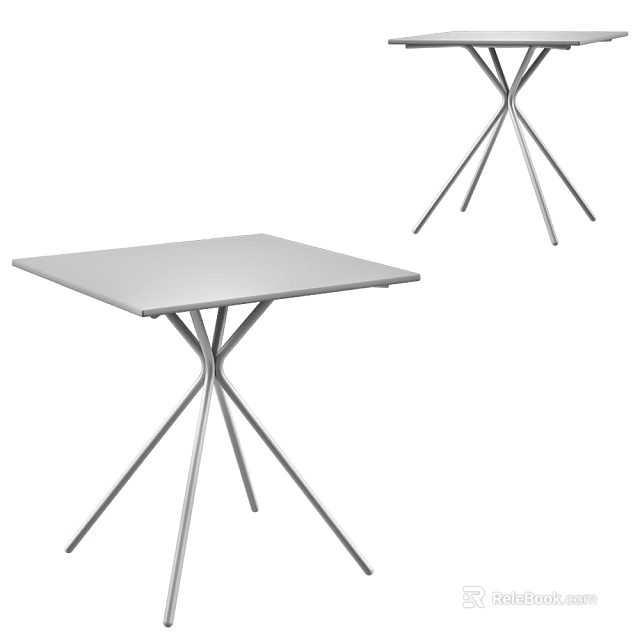 Modern Square Dining Table With Sleek Metal Legs And Silver Surface Design 3d model