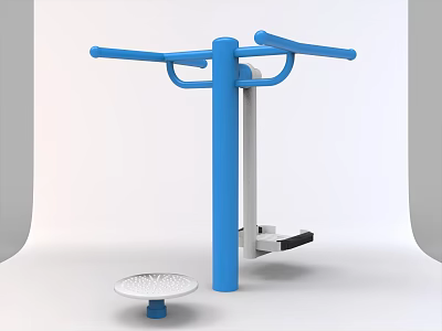 Blue Outdoor Sports Training Equipment with Vertical Post Horizontal Bars Pedal and Rotating Disc 3d model