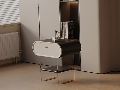 Modern Black And White Nightstand With Metal Frame Books And Decor In Bedroom Interior 3d model