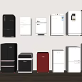Various Modern Refrigerators and Freezers in Different Colors Arranged Neatly on Wall