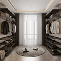 Modern Walk-in Closet Interior With Open Storage Hanging Area And Drawer Systems