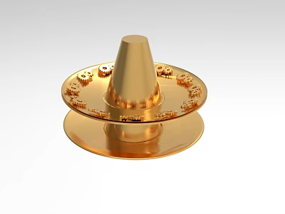 Golden Decorative Ornament Set With Conical Top And Layered Engraved Base 3d model
