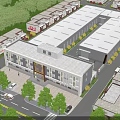 Modern Multi Storey Office Building Exterior With LED Lighting Large Windows And Parking Area