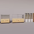 Various Stylish Display Shelves With Wooden Bodies And Glass Fronts For Retail Stores