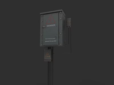 Industrial Electrical Control Box With Danger Sign And Connecting Wires 3d model