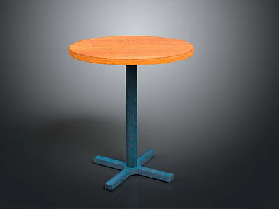 Stylish Round Orange Table With Blue Cross Base And Smooth Wooden Top 3d model