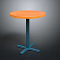 Stylish Round Orange Table With Blue Cross Base And Smooth Wooden Top