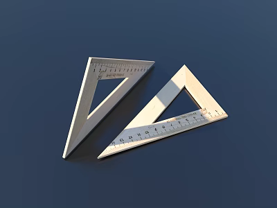 Two Stainless Steel Triangular Rulers With Measurement Scales On Dark Surface 3d model