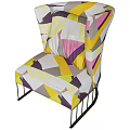 Modern Accent Chair With Colorful Geometric Pattern Fabric And Black Metal Frame
