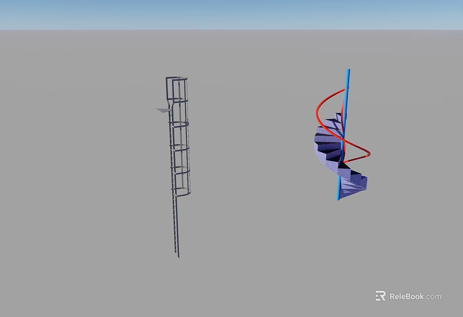 Modern Spiral Staircase Design With Metal Frame Blue Railings And Gray Background 3d model 