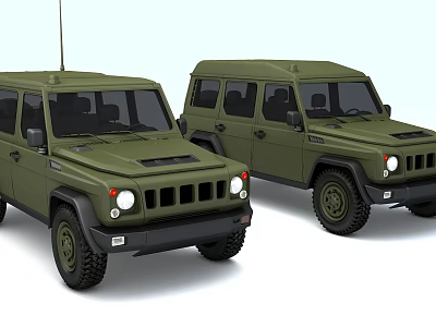 Green Military style Off road Vehicles With Antenna Black Wheels And Front Grille 3d model