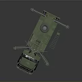 Green Utility Vehicle Parked at the Base of Tall Metal Tower Structure