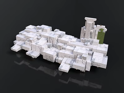 White Abstract 3D Building Structure With Stacked Blocks And Green Accents 3d model