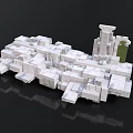 White Abstract 3D Building Structure With Stacked Blocks And Green Accents