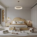 Warm Modern Kids Room Interior With Cloud Bed Toys Soft Rug And Bookshelves