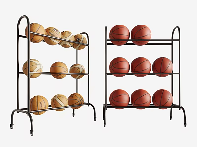Sports Ball Storage Racks With Multiple Basketballs And Volleyballs Organized 3d model