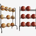 Sports Ball Storage Racks With Multiple Basketballs And Volleyballs Organized