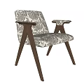 Modern Accent Chair With Patterned Fabric Wooden Frame Cross Legs And Armrests