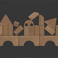 Wooden Building Blocks With Various Shapes Triangles Rectangles Arches Stacked Into Bridge Structure