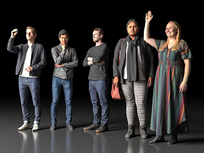 Diverse Group of People Standing Together With Various Poses On Dark Background And Gray Floor 3d model