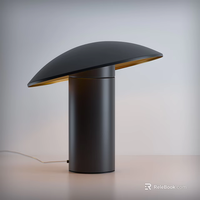 Stylish Modern Black Table Lamp Featuring Curved Shade And Cylindrical Base With Warm Light 3d model