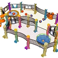 Colorful Playground Equipment With Slide Ball Pit Netted Enclosure And Shaped Structures
