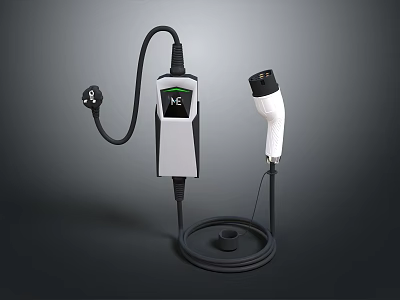 Mobile Digital Charger With Display Screen Black Cable And White Plug 3d model