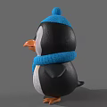 Cute Plush Penguin Toy Wearing Blue Knitted Hat And Scarf