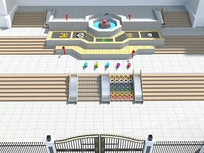 Modern Kindergarten Entrance Space With Steps Fountain And Colorful Play Facilities 3d model