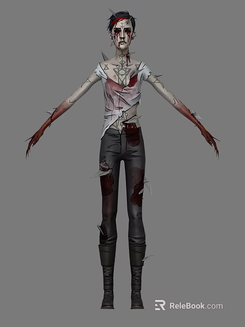Injured Man With Torn Shirt Ripped Pants Bloodstains Sharp Nails Horror 3d model 