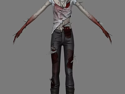 Injured Man With Torn Shirt Ripped Pants Bloodstains Sharp Nails Horror 3d model